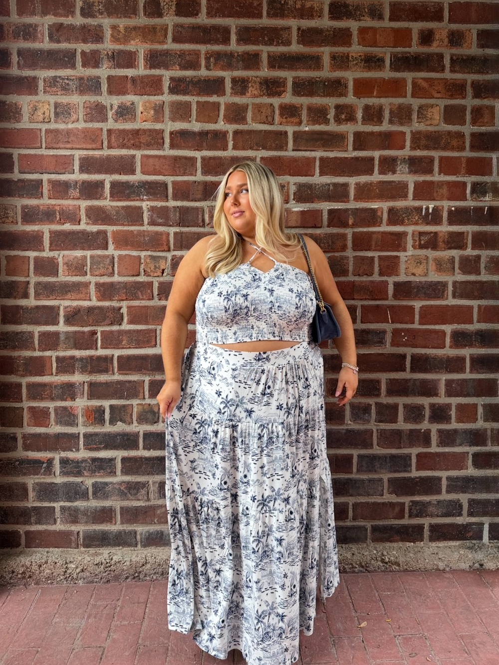 torrid White and Navy Blue Maxi Skirt Set